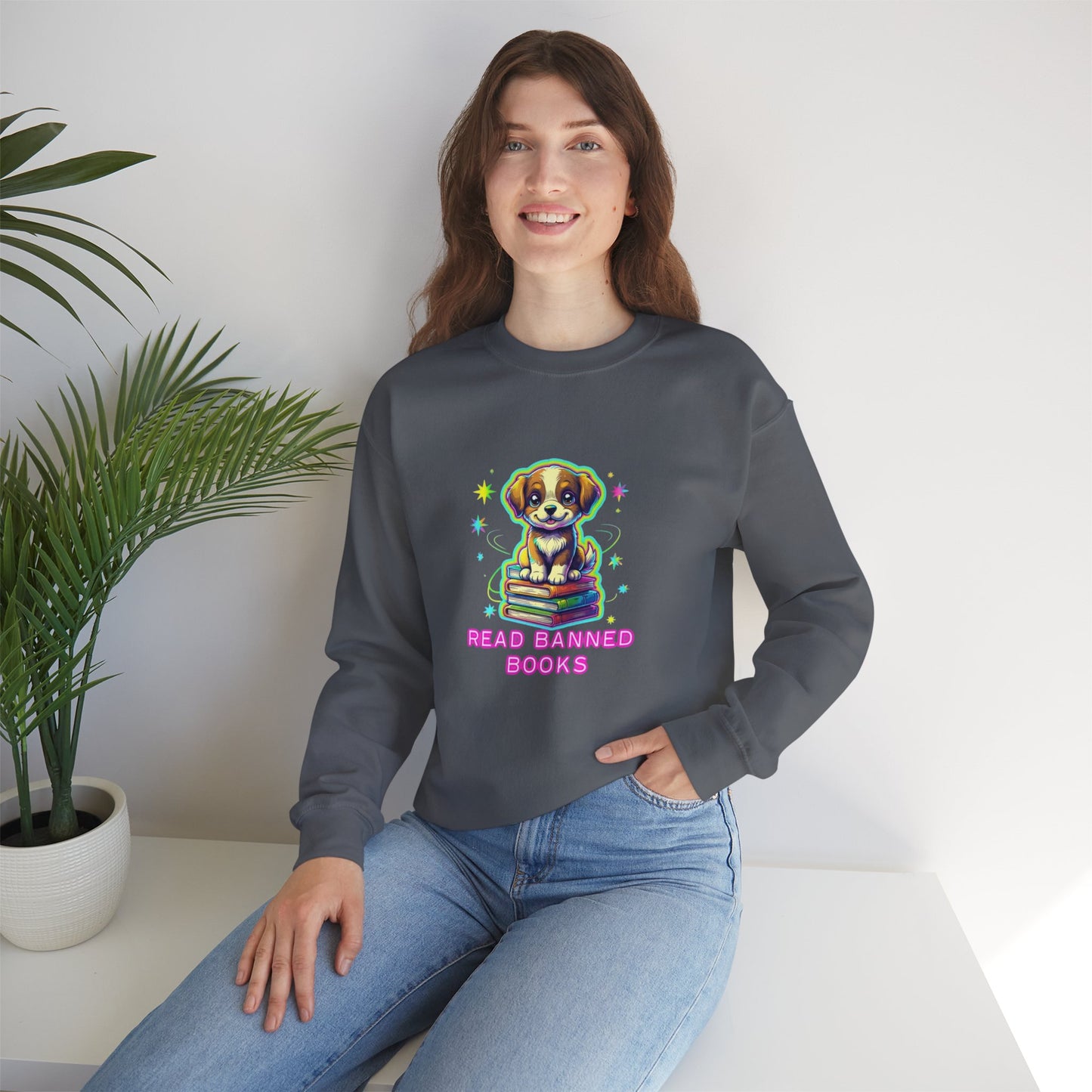 Read Banned Books - Dog Unisex Heavy Blend™ Crewneck Sweatshirt