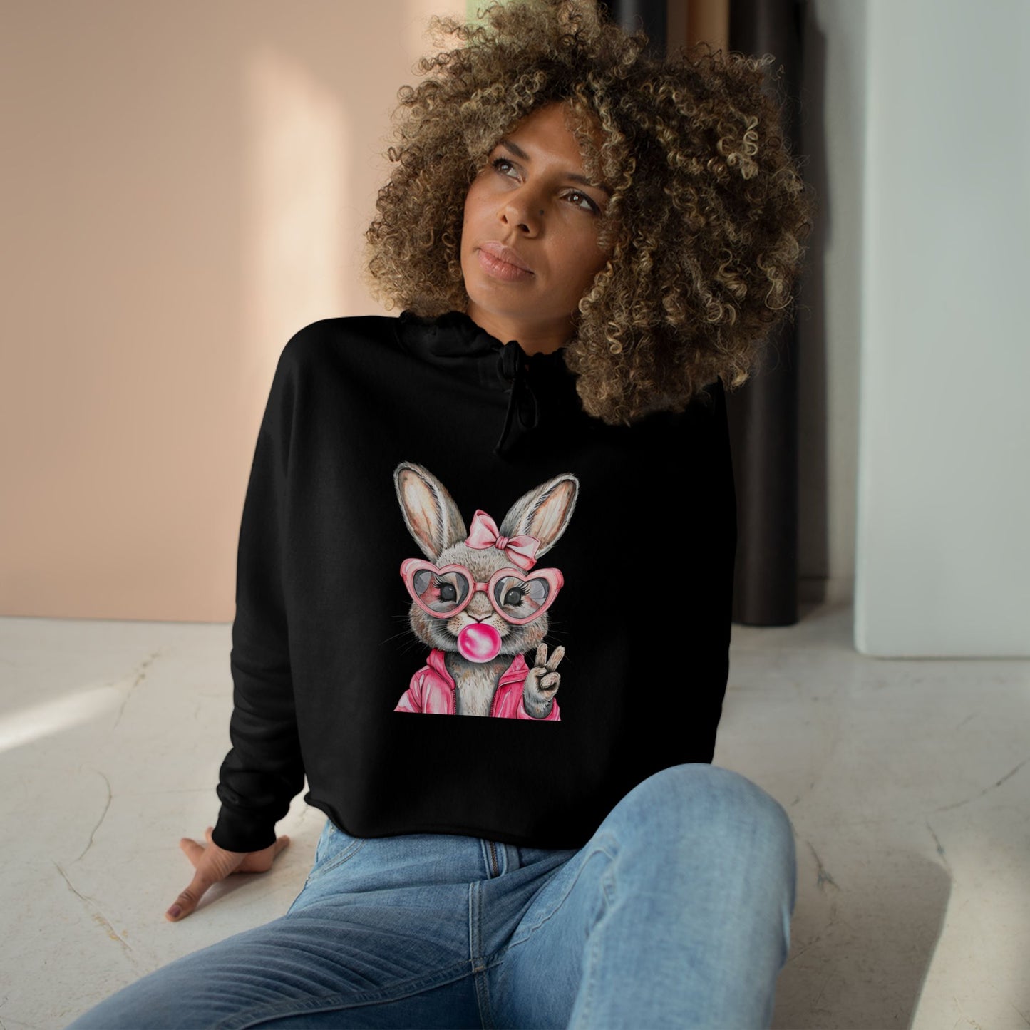 Bubble Gum Bunny Crop Hoodie - Perfect for Spring Fashion