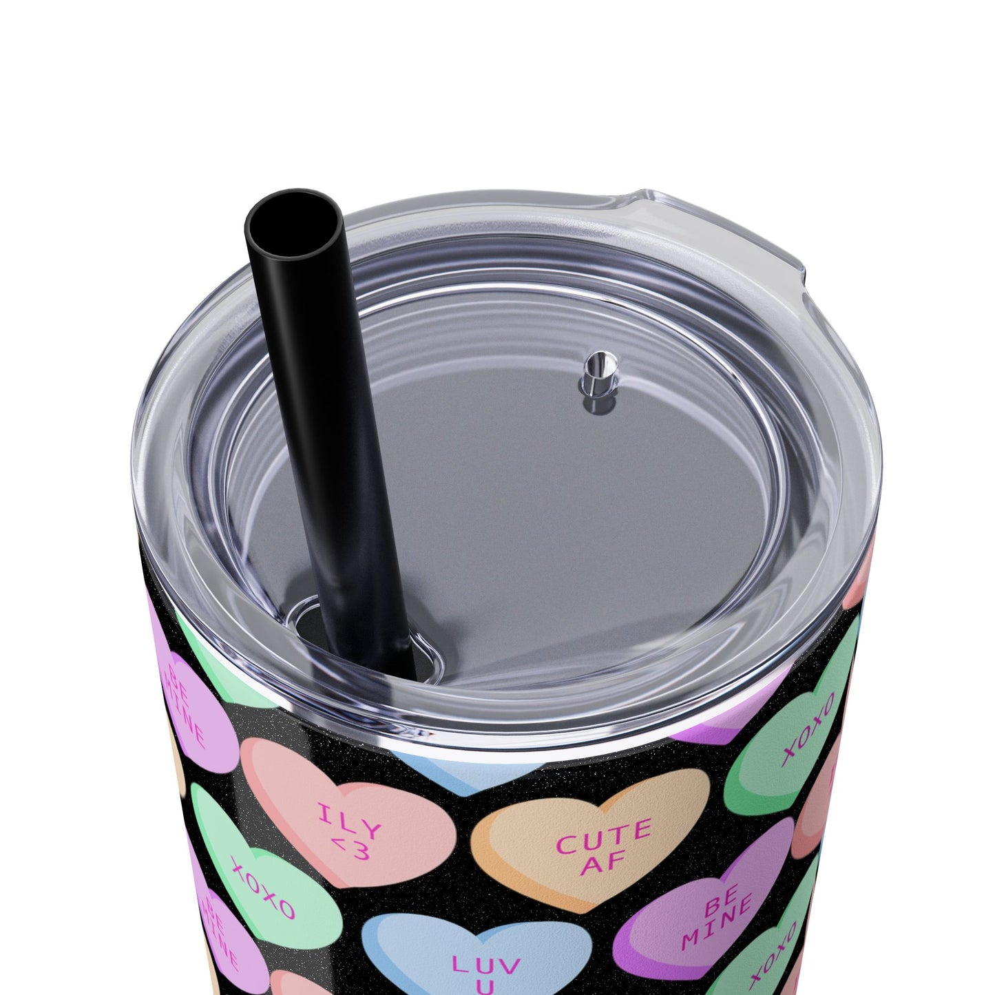 Pastel Candy Hearts Skinny Tumbler with Straw, 20oz