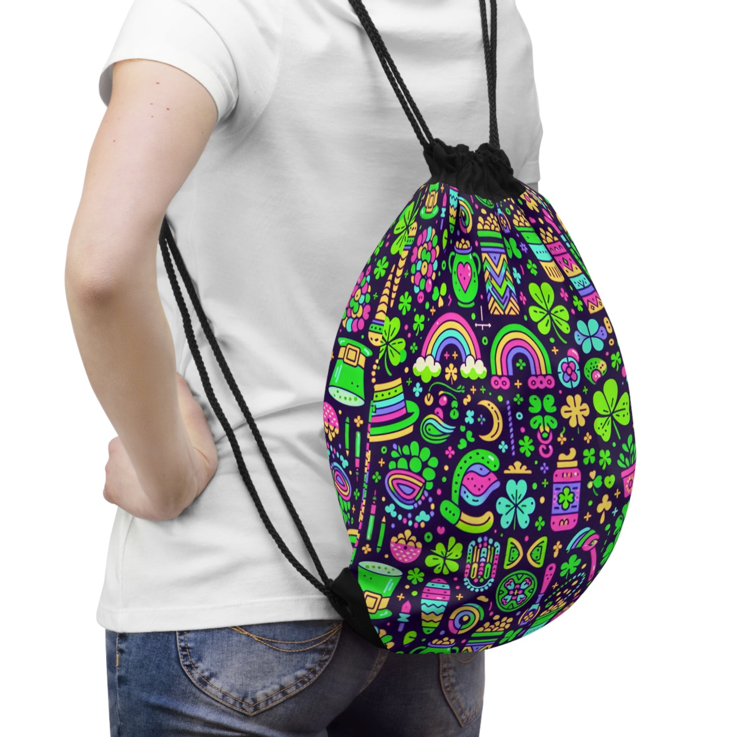 Day-Go Clover Colorful St. Patrick's Day Drawstring Bag - Fun & Festive Travel Accessory