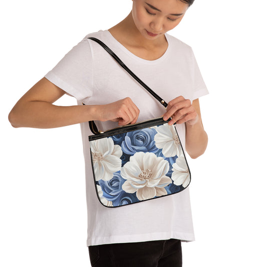 Painted Blue and White Flowers Small Shoulder Bag