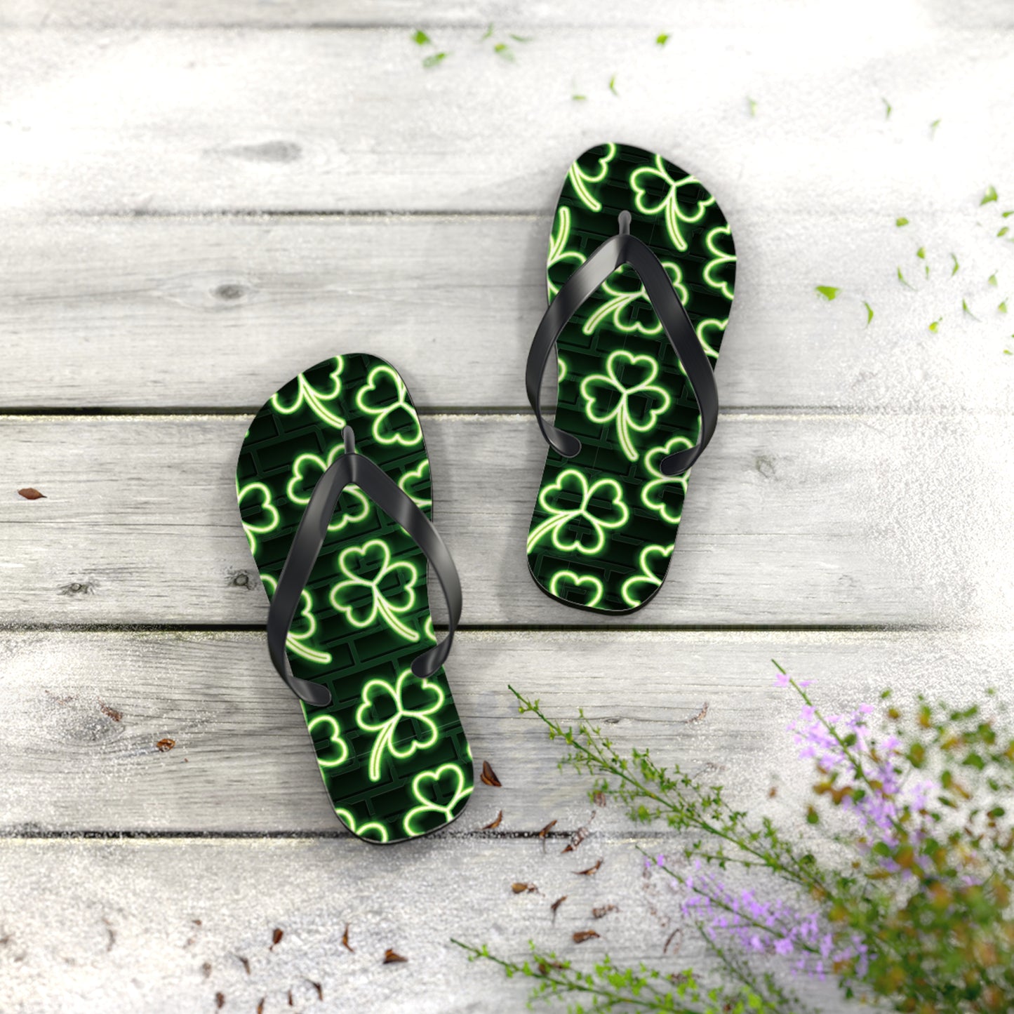 Neon Shamrock Flip Flops