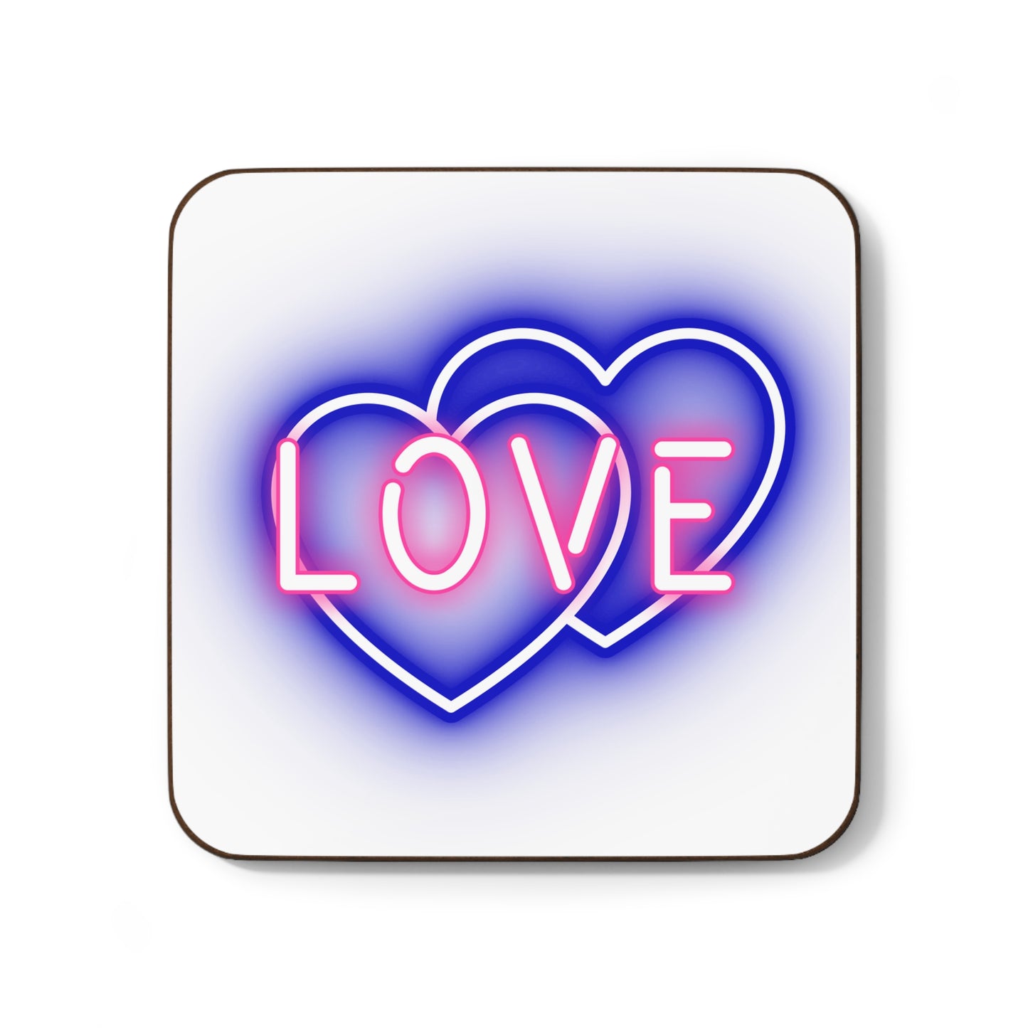 Neon Double Heart Hardboard Back Coaster