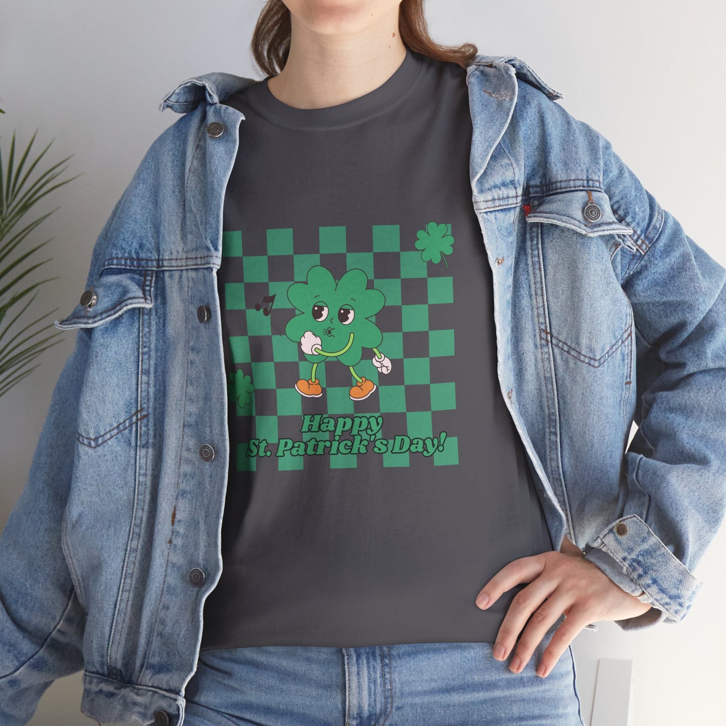 St. Pat's Checkers Unisex Heavy Cotton Tee - Lucky Shamrock Design