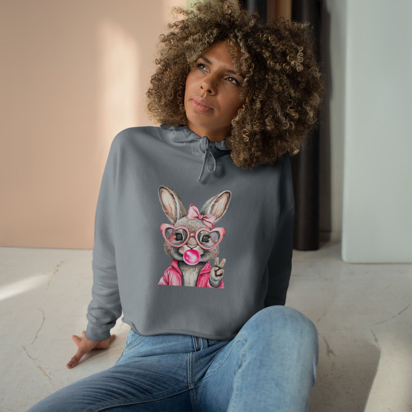 Bubble Gum Bunny Crop Hoodie - Perfect for Spring Fashion